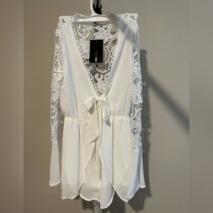 Fashion Nova Off-White Lacy Romper